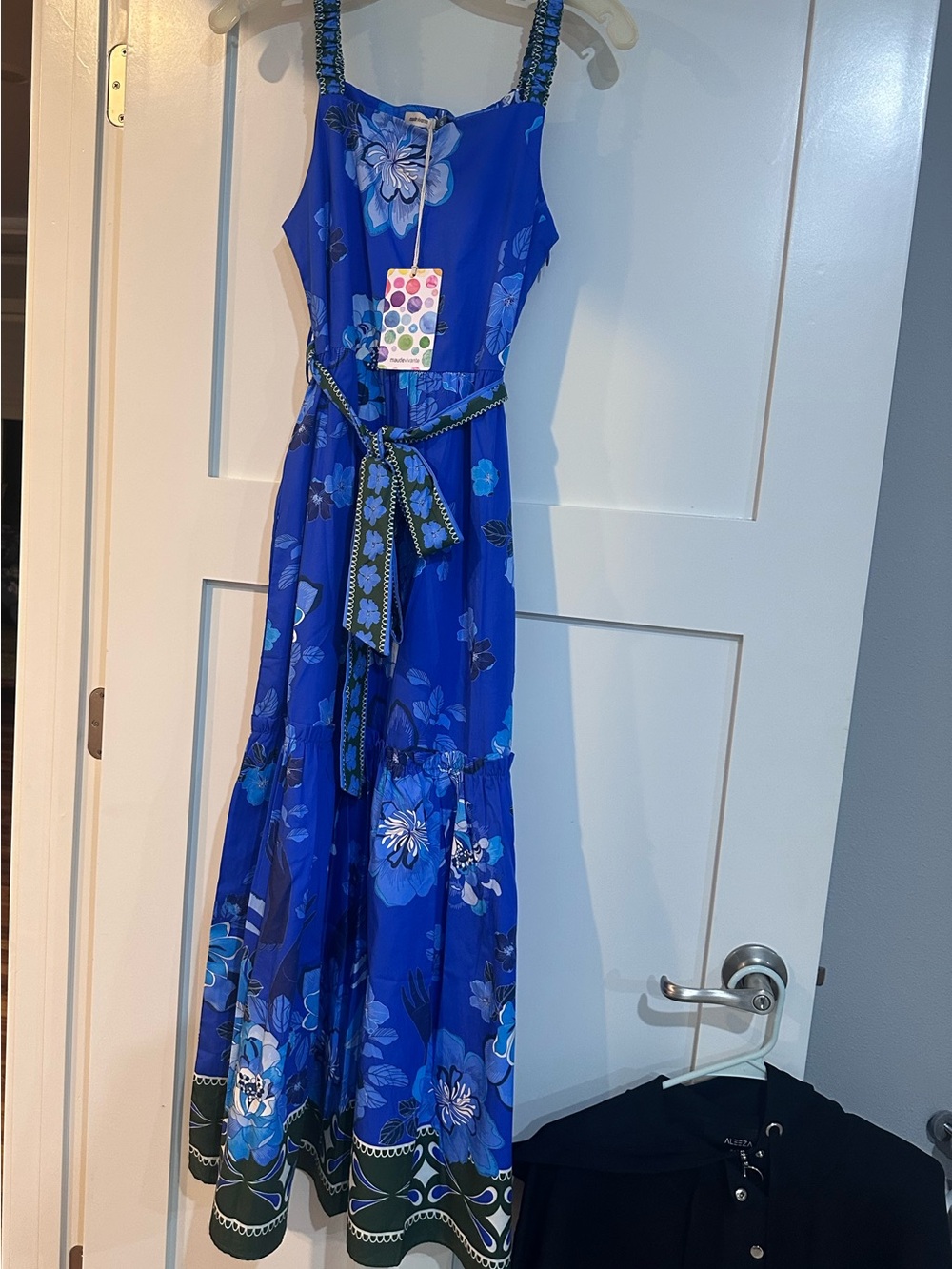 Maude Vivante Royal Blue Floral Maxi Dress with Gathered Waist